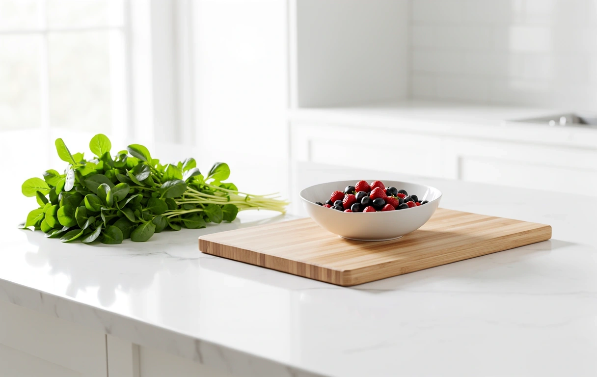 Frische gesunde Lebensmittel in einer modernen Küche